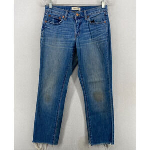 MADEWELL Jeans Womens 25 Slim Boyjean Low Rise Ankle Frayed Denim Cotton Blue